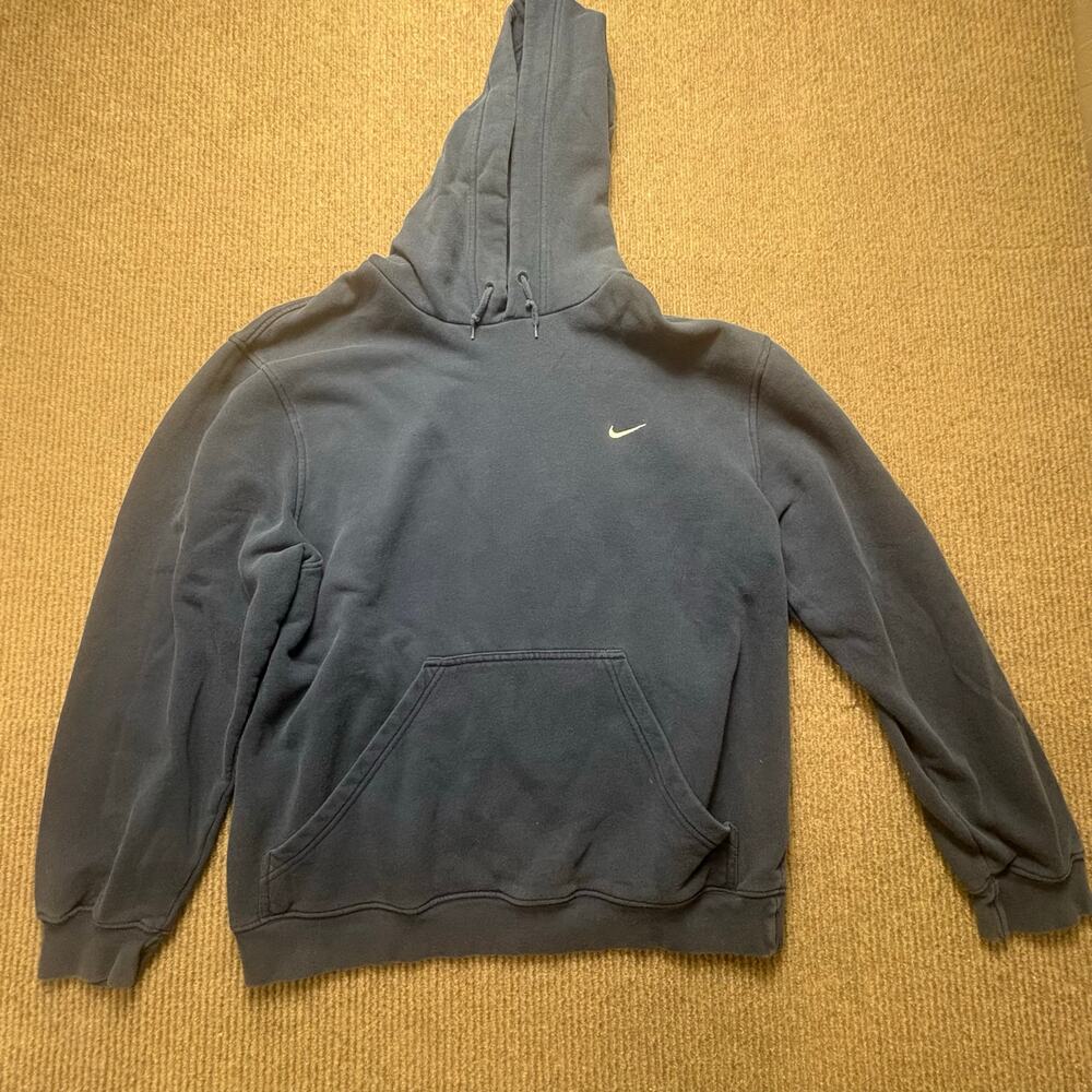 Vintage Vtg Nike Logo Check Hoodie Sweatshirt Sz Large Pullover Blue Men’s